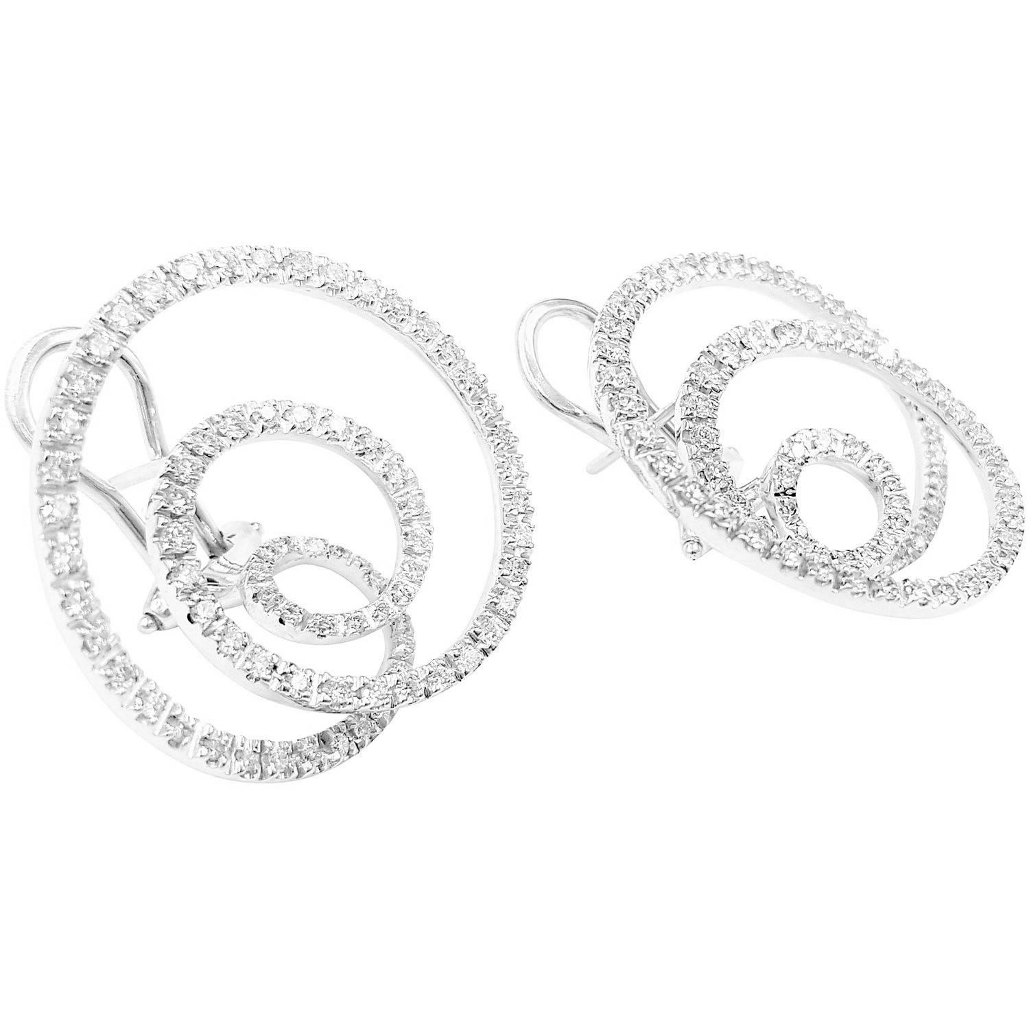 Contemporary Tous Lyra Italy Swirl 3.50 Carats of Diamonds Set in 18kt White Gold Earrings For Sale