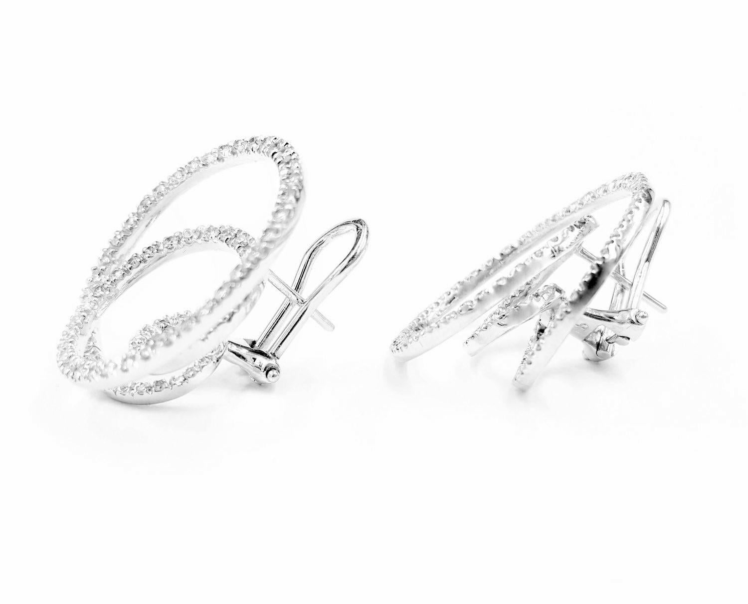 Women's Tous Lyra Italy Swirl 3.50 Carats of Diamonds Set in 18kt White Gold Earrings For Sale