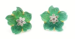 Seaman Schepps ​Rock Crystal Chrysoprase Diamond ​Gold Clematis Earrings