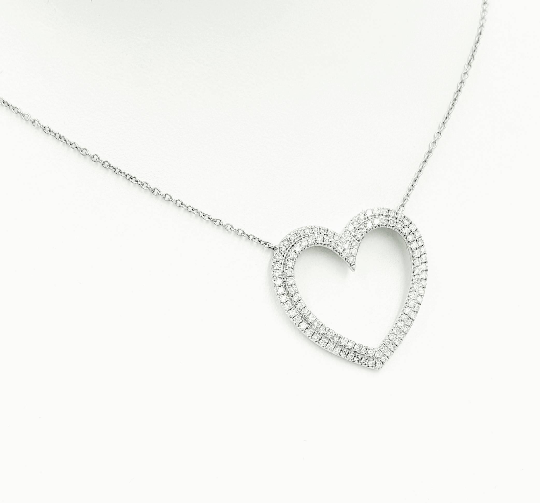 This extremely stunning & sensual Tiffany & Co. Large Size Metro Double Row Heart 1.50 Carats of Diamonds Necklace is a one time find! This is a ceased production piece in platinum and gets more rare by the second. Gorgeous in every way, featuring