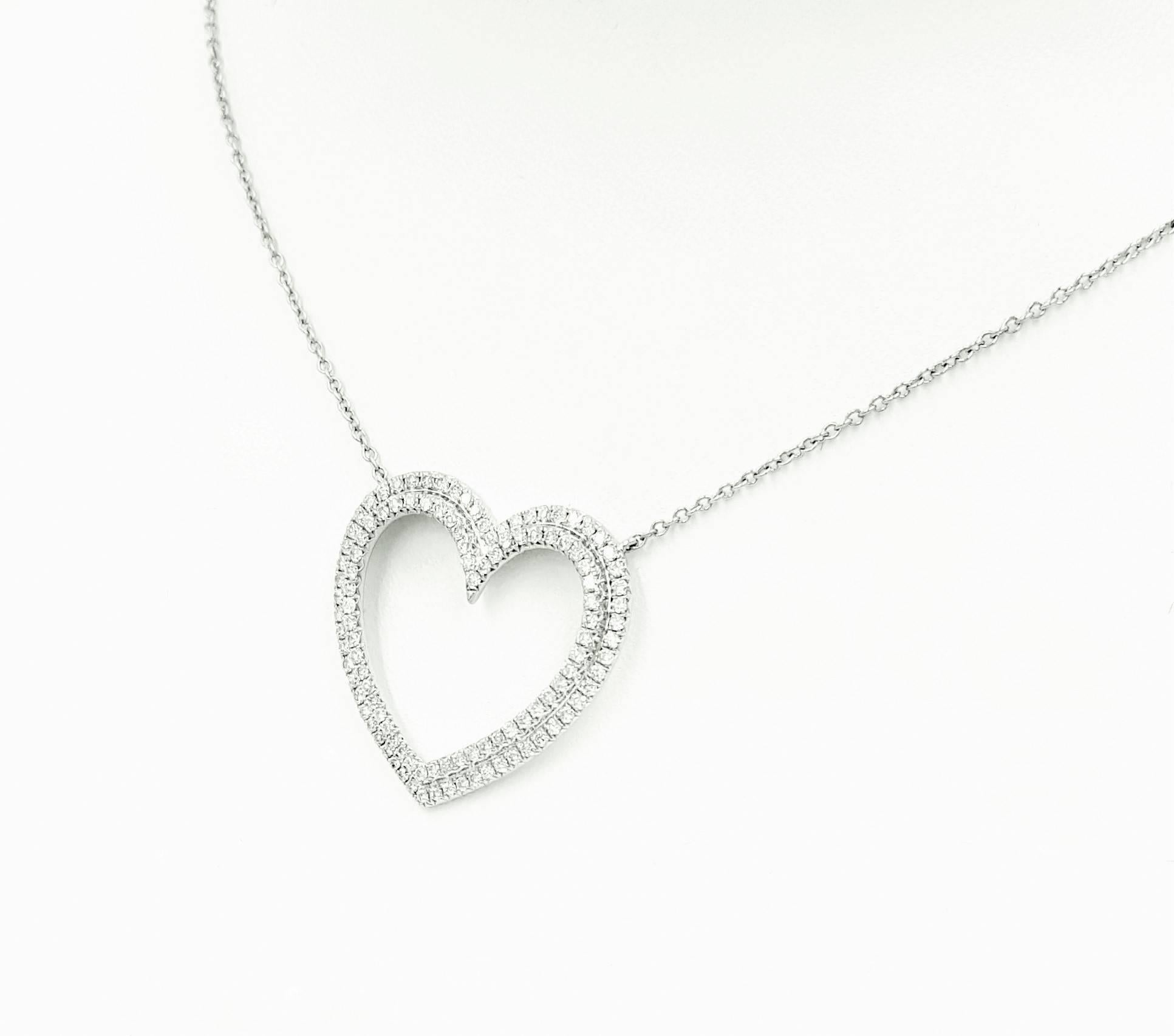 Contemporary Tiffany & Co. Gorgeous 1.50 Carats Diamonds Platinum Large Double Heart Necklace For Sale