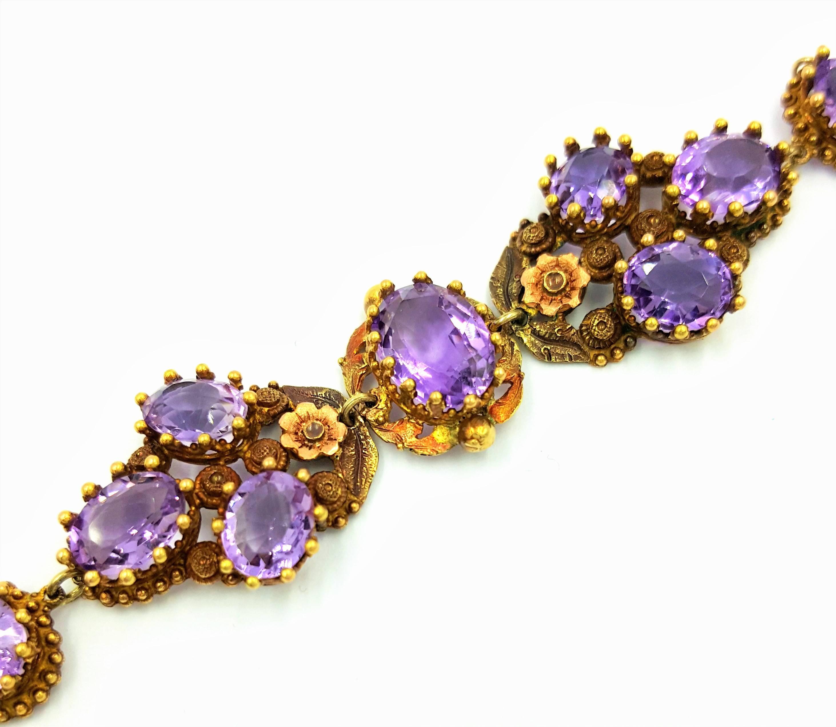 Victorian 10 Carats Vivid Violet Purple Amethysts Gold Bracelet In New Condition For Sale In Scottsdale, AZ