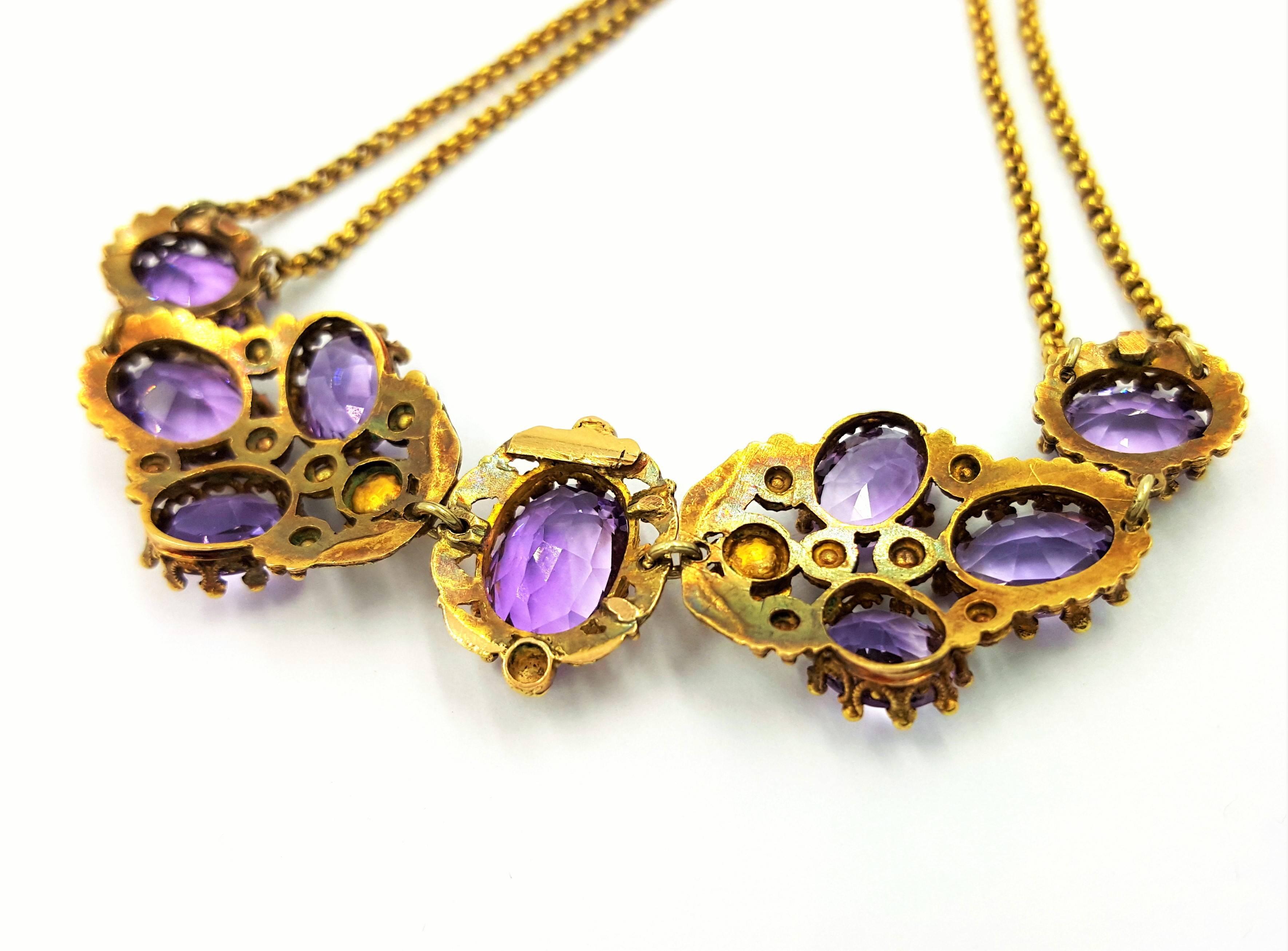 Victorian 10 Carats Vivid Violet Purple Amethysts Gold Bracelet For Sale 2
