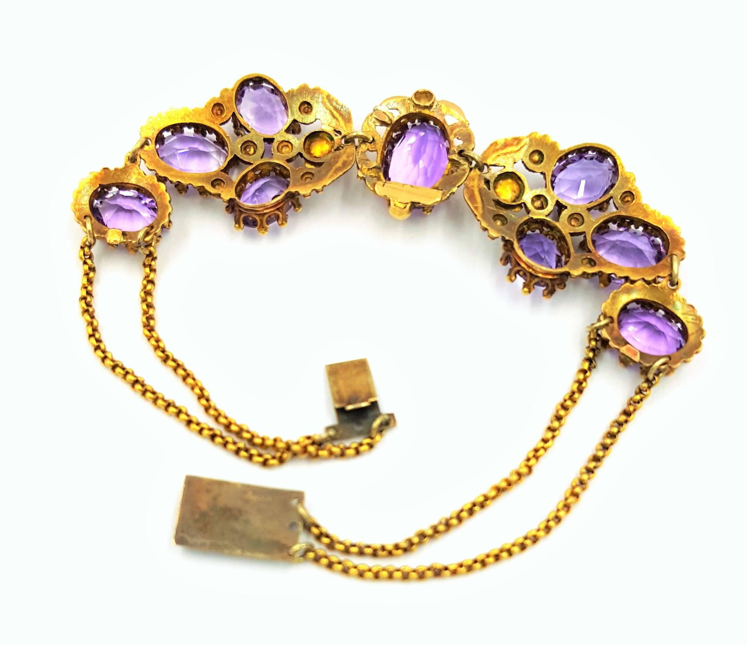 Victorian 10 Carats Vivid Violet Purple Amethysts Gold Bracelet For Sale 4