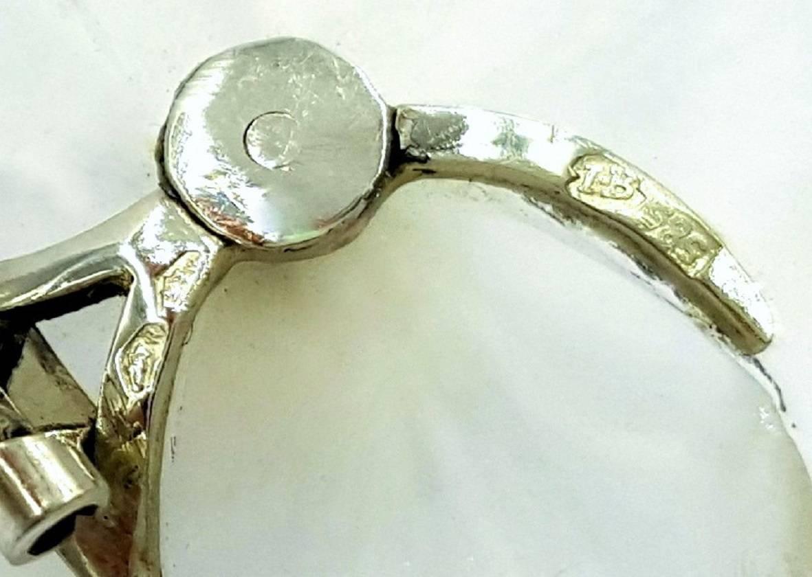 Gesch Art Deco Austria Carved Rock Crystal Pearl Set in 14K White Gold Earrings 5