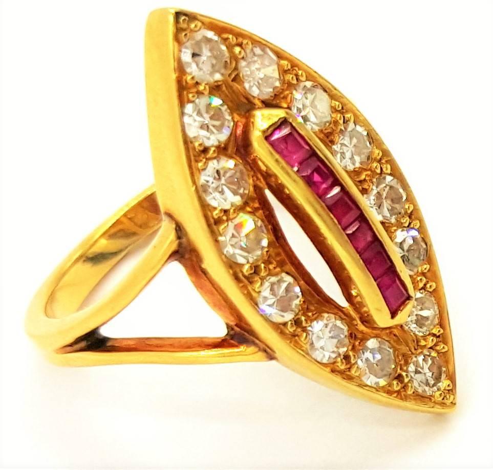Breathtaking Retro .50 Carat of Ruby 1 Carat of Diamonds in 18K Yellow Gold Ring In Excellent Condition For Sale In Scottsdale, AZ