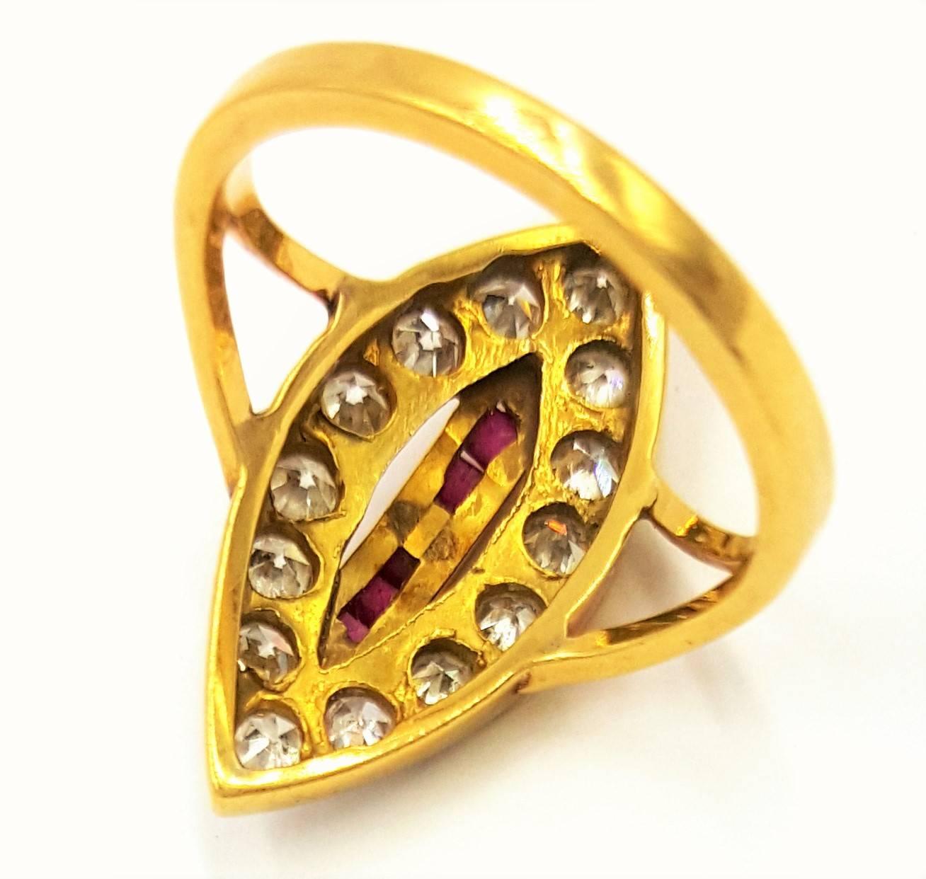 Breathtaking Retro .50 Carat of Ruby 1 Carat of Diamonds in 18K Yellow Gold Ring For Sale 1