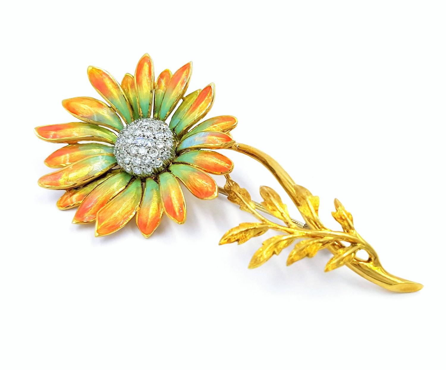 cheap gold color with white yellow enamel sunflower brooch