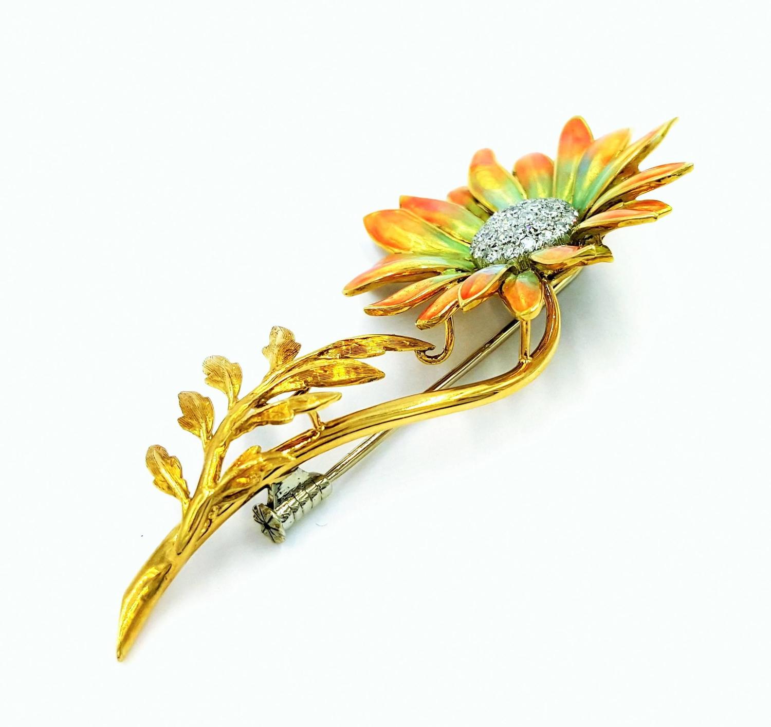 cheap gold color with white yellow enamel sunflower brooch