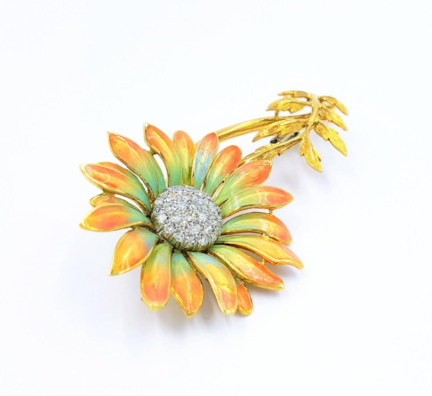 2019 gold color with white yellow enamel sunflower brooch