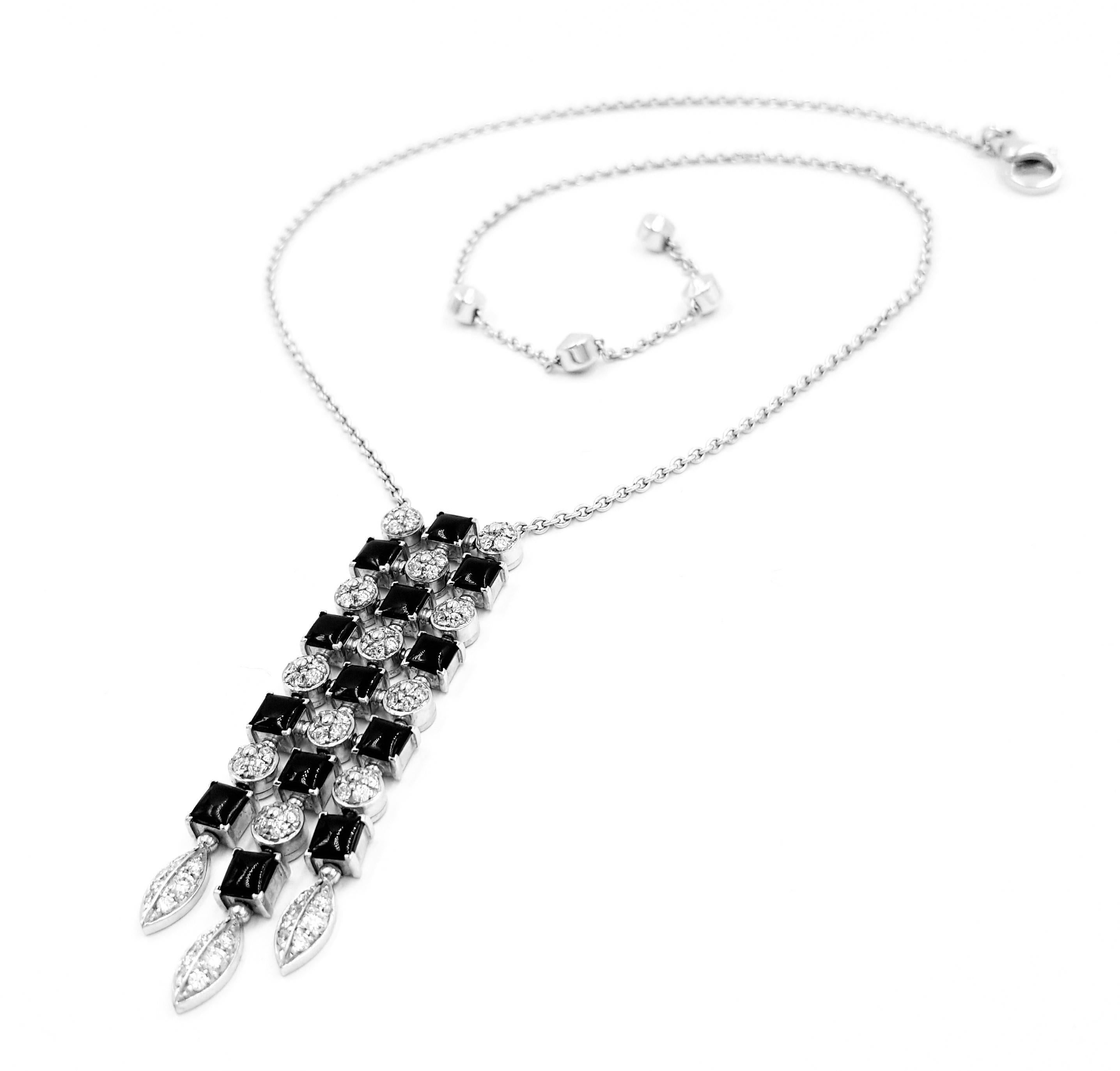 Contemporary Bulgari Lucea Signature Collection Onyx and Diamond 18kt Gold Pendant Necklace