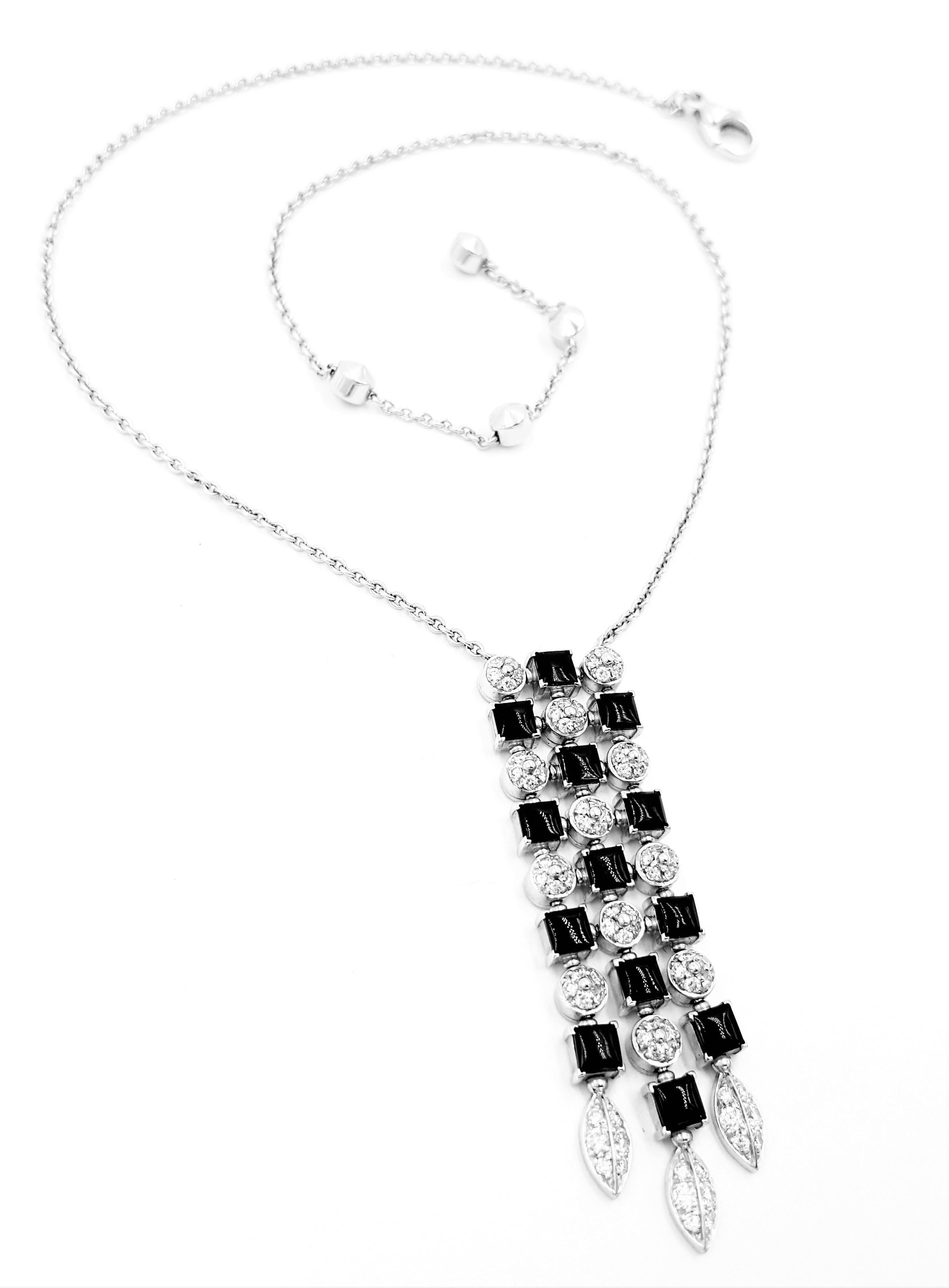 Bulgari Lucea Signature Collection Onyx and Diamond 18kt Gold Pendant Necklace In New Condition In Scottsdale, AZ