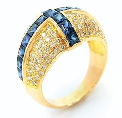 2 Carats Deep Blue Natural Sapphires 1 Carat Diamonds Gold Ring