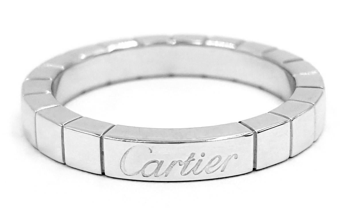 We are pleased to offer you yet another great deal! Here we have the famous and highly desirable Cartier Lanieres Collection Solid 18kt White Gold Band Ring. This ring is not only useable as a wedding band but also can be combined with the various