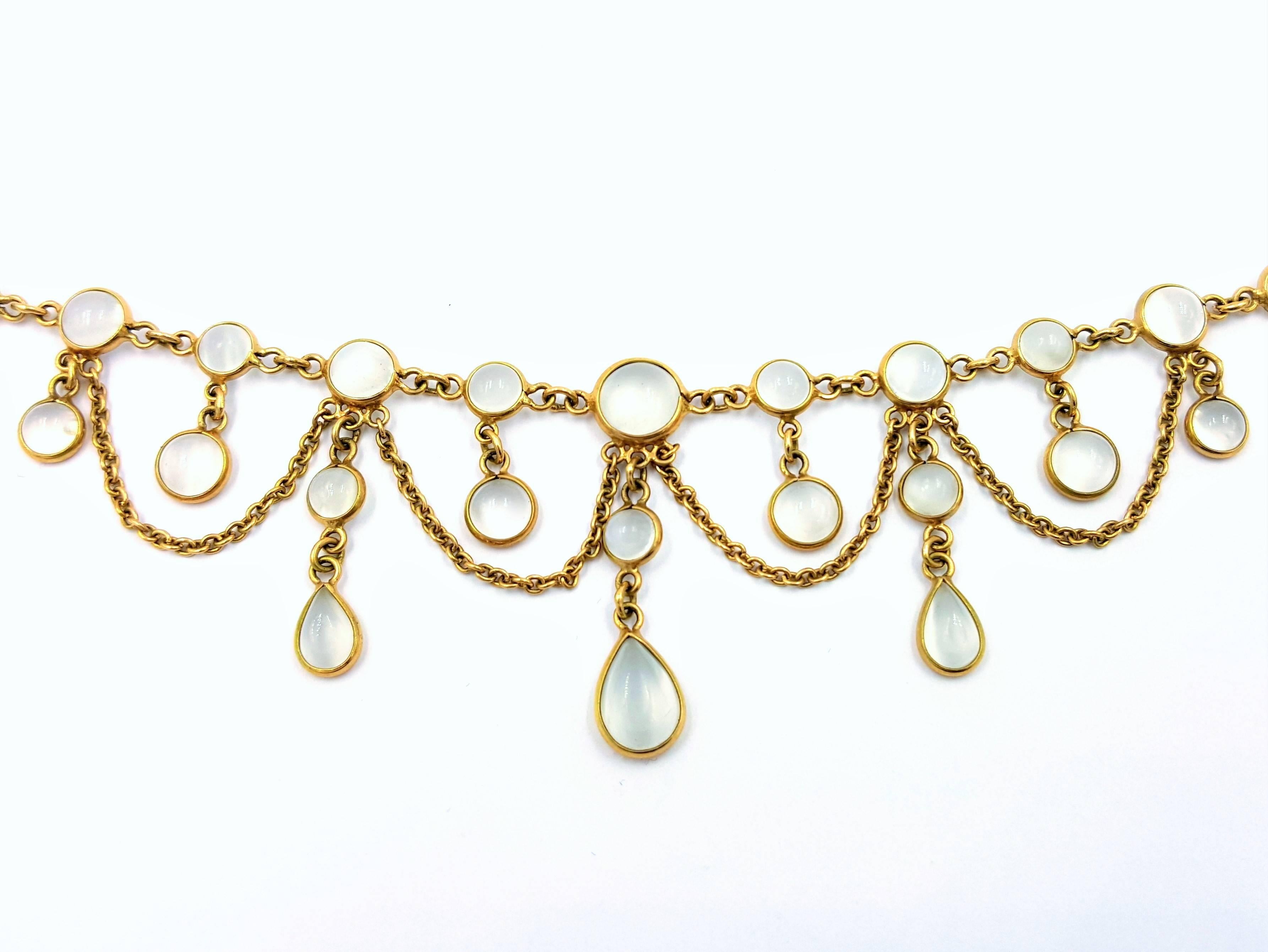 Women's Victorian 20 Carats Gorgeous Moonstones Gold Festoon Necklace
