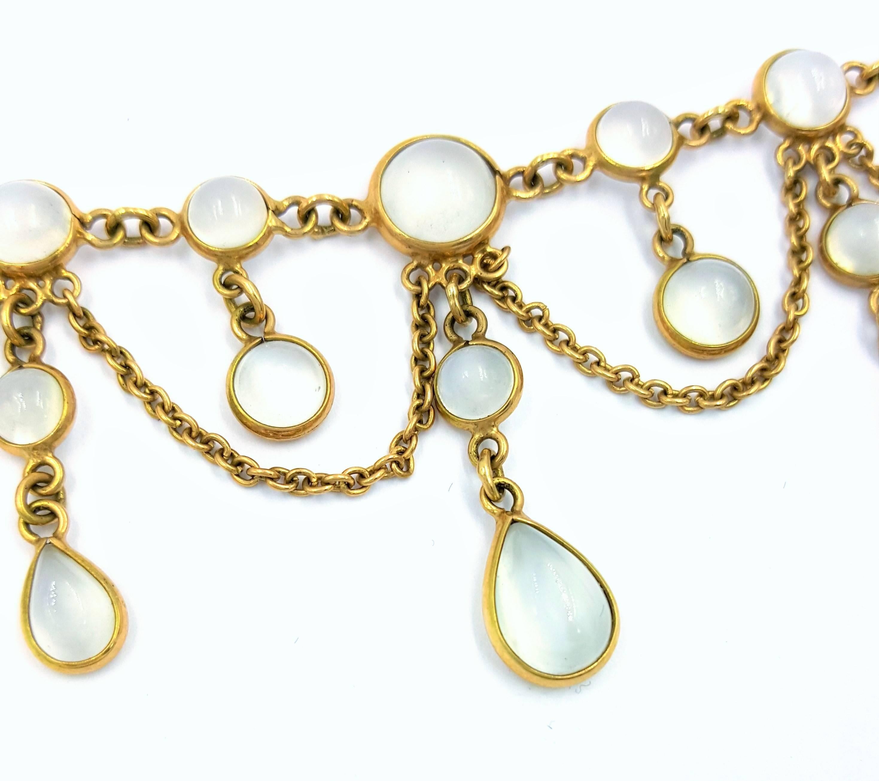 Victorian 20 Carats Gorgeous Moonstones Gold Festoon Necklace 1