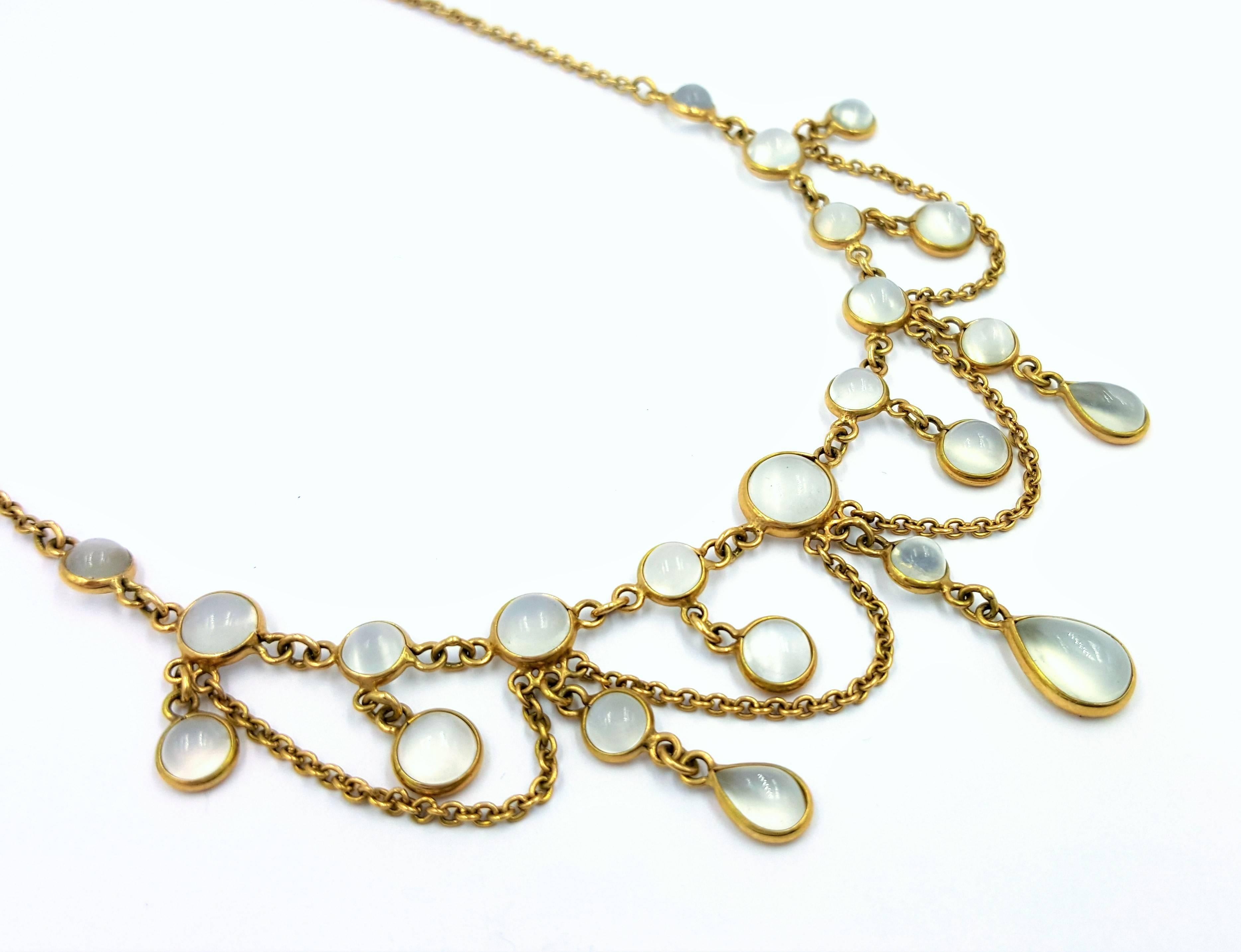 Victorian 20 Carats Gorgeous Moonstones Gold Festoon Necklace 3