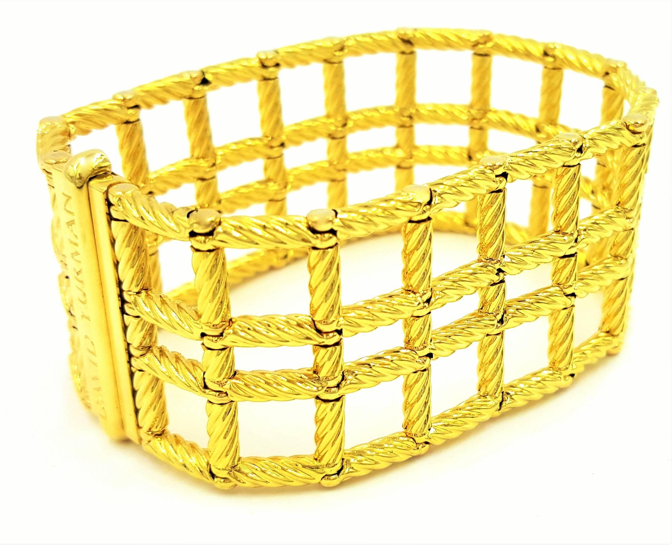 Perfection 1980's David Yurman Wide Rope Cable Textured Gold Statement Bracelet In New Condition For Sale In Scottsdale, AZ