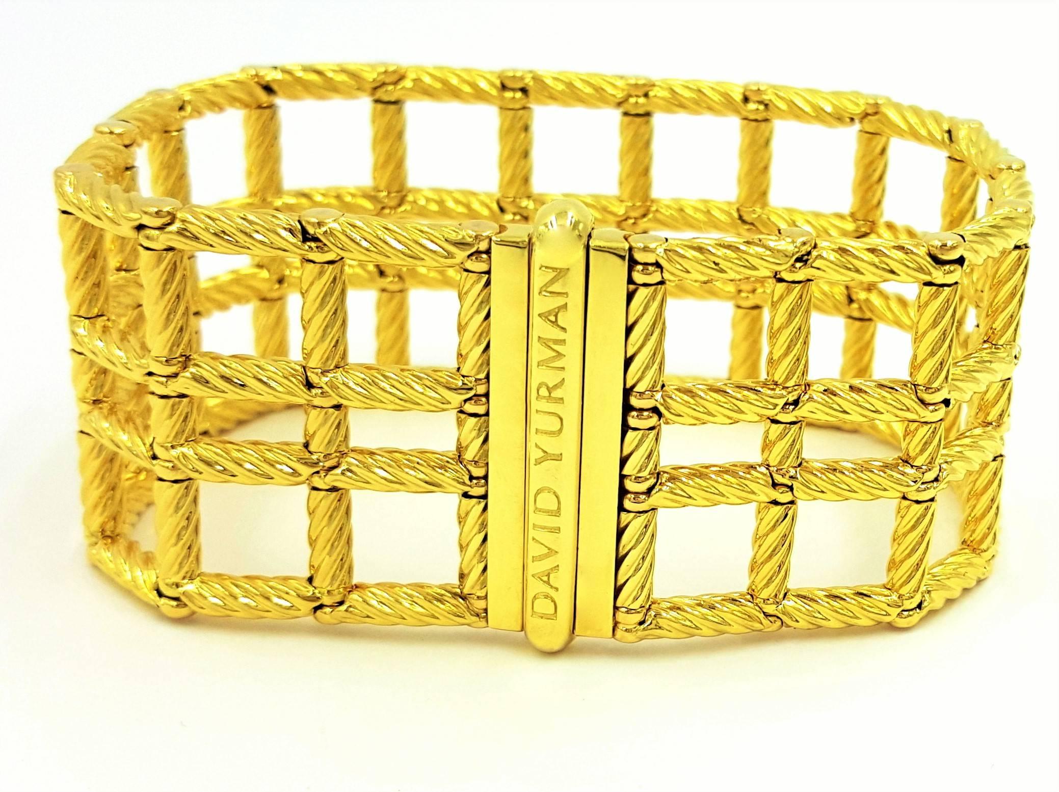 Women's Perfection 1980's David Yurman Wide Rope Cable Textured Gold Statement Bracelet For Sale