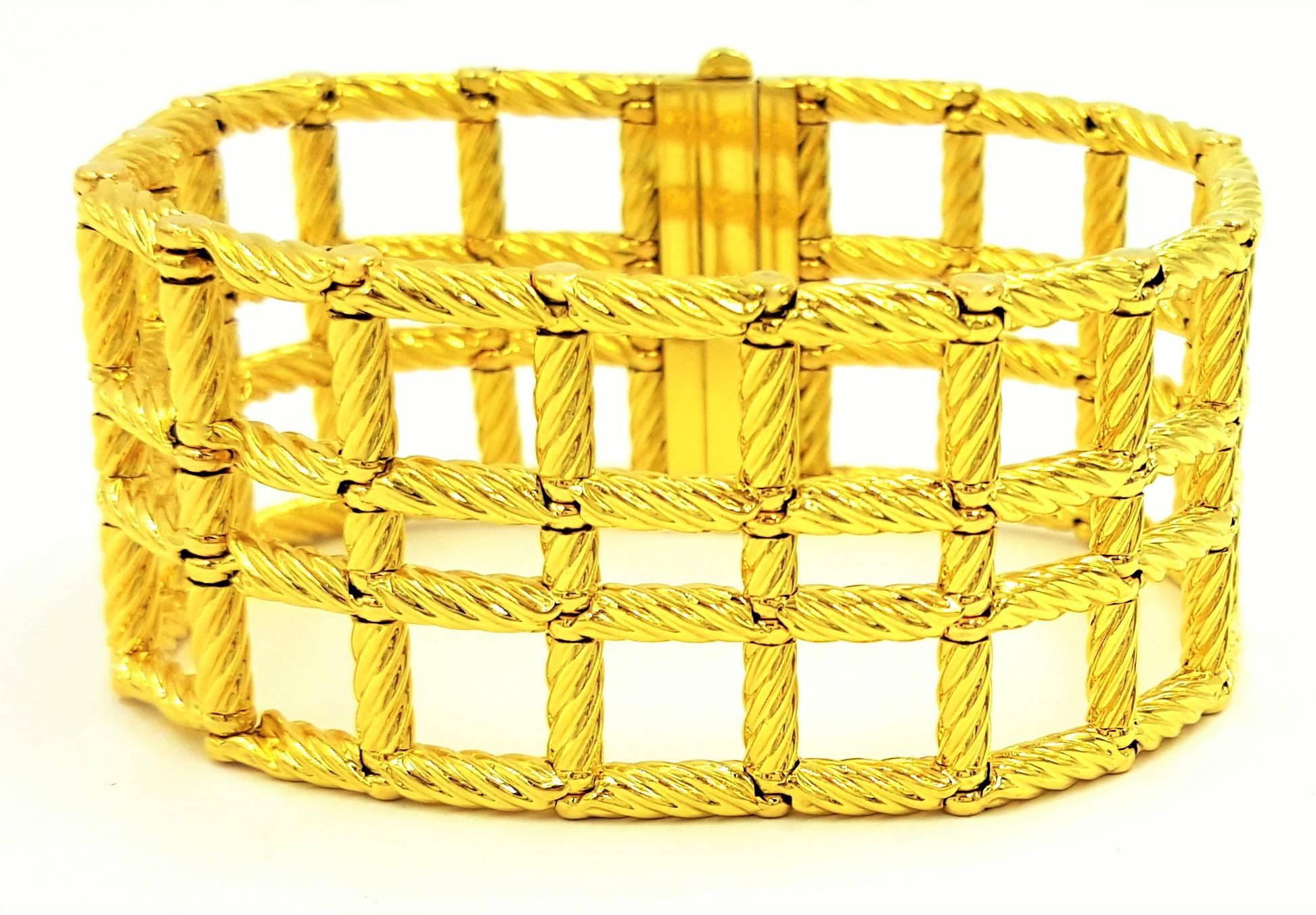 Perfection 1980's David Yurman Wide Rope Cable Textured Gold Statement Bracelet For Sale 4