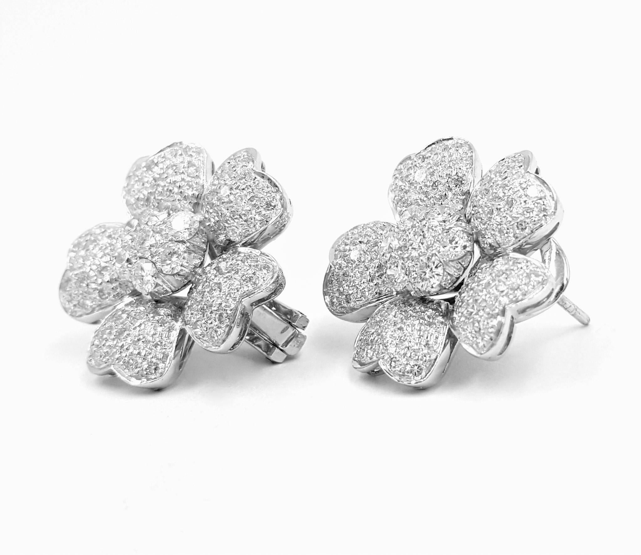 Contemporary Aristocrat Jewelry 5.00 Carats Diamonds Gold Flower Ear Clips For Sale