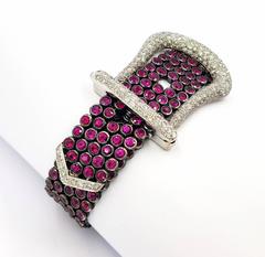 Tremendous 33 Carats of Rubies & 9 Carats of Diamonds 18kt Gold Buckle Bracelet