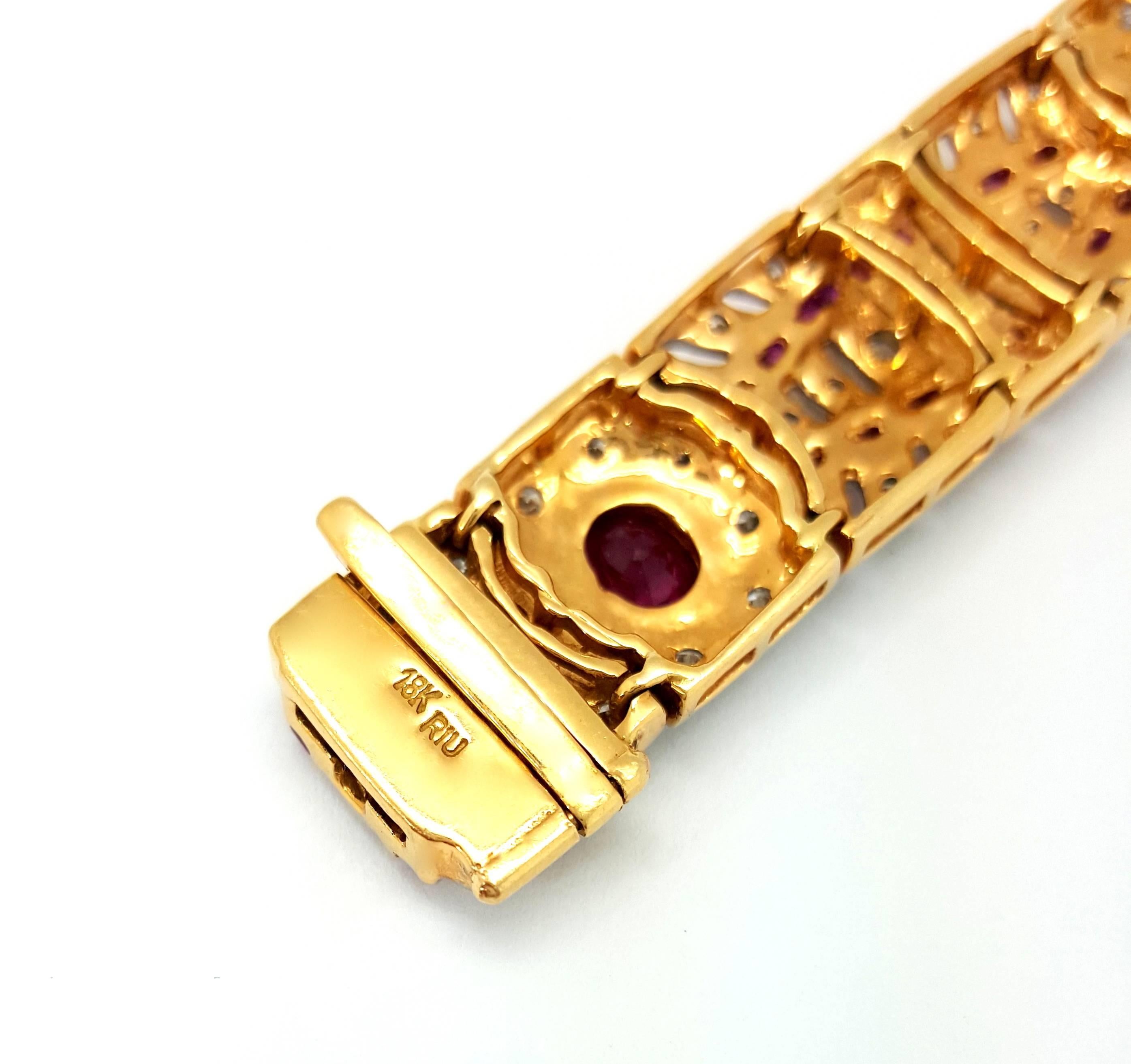 Stunning Ruby Diamond Gold Bracelet For Sale 2