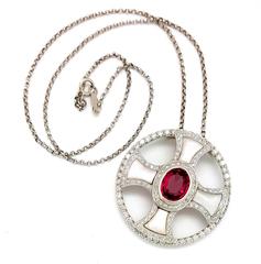 Custom Pink Tourmaline Mother of Pearl Diamond Gold Necklace