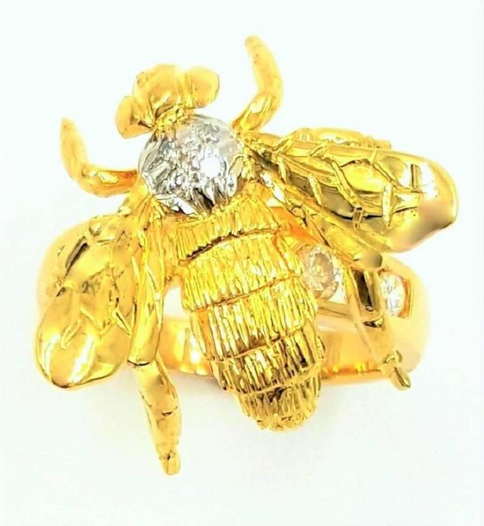 Life Size Gold Bumble Bee Fashion Ring With .50 Carats of Diamonds For