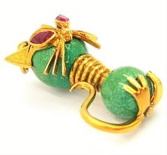 German Jade Nephrite 2 Carats Rubies Gold Wire Bracelet Charm