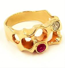 Space Nugget Style Mens European Cut Ruby  Diamond Ring