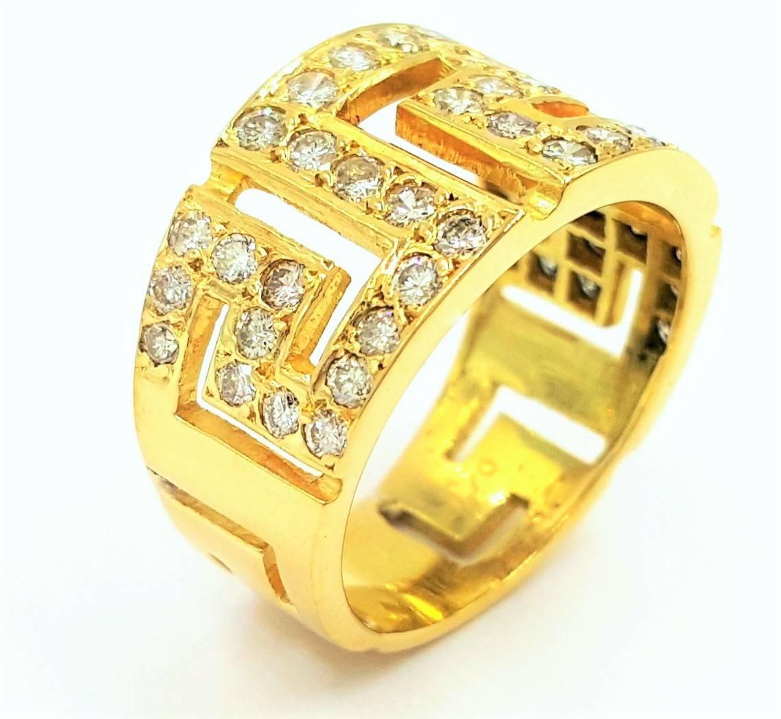 Contemporary Fascinating .70 Carats Diamonds Gold Greek Key Fashion Ring For Sale