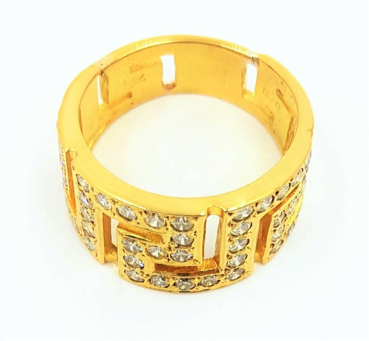 Fascinating .70 Carats Diamonds Gold Greek Key Fashion Ring In Excellent Condition For Sale In Scottsdale, AZ