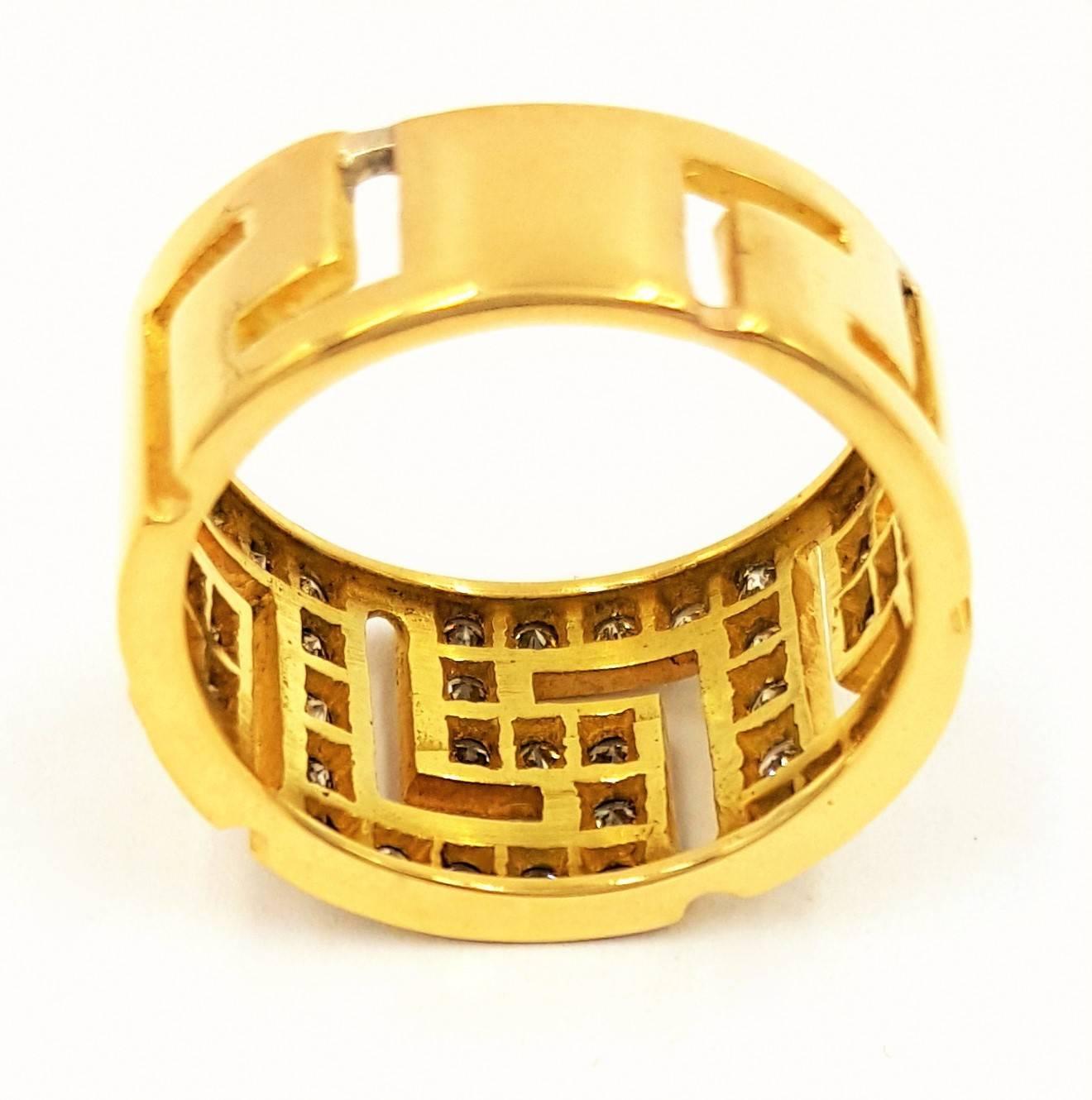 Fascinating .70 Carats Diamonds Gold Greek Key Fashion Ring For Sale 1