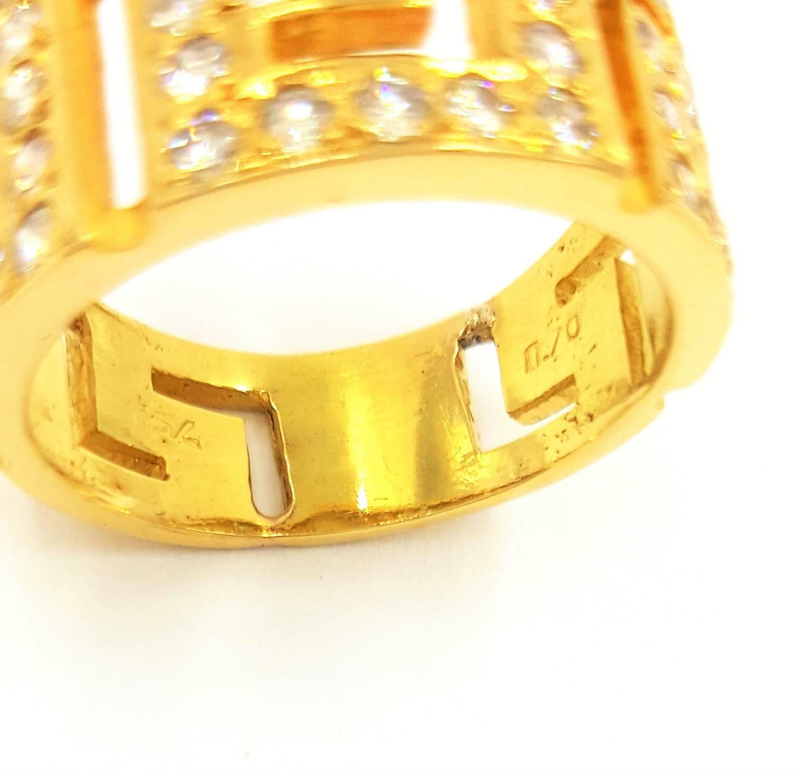 Fascinating .70 Carats Diamonds Gold Greek Key Fashion Ring For Sale 2