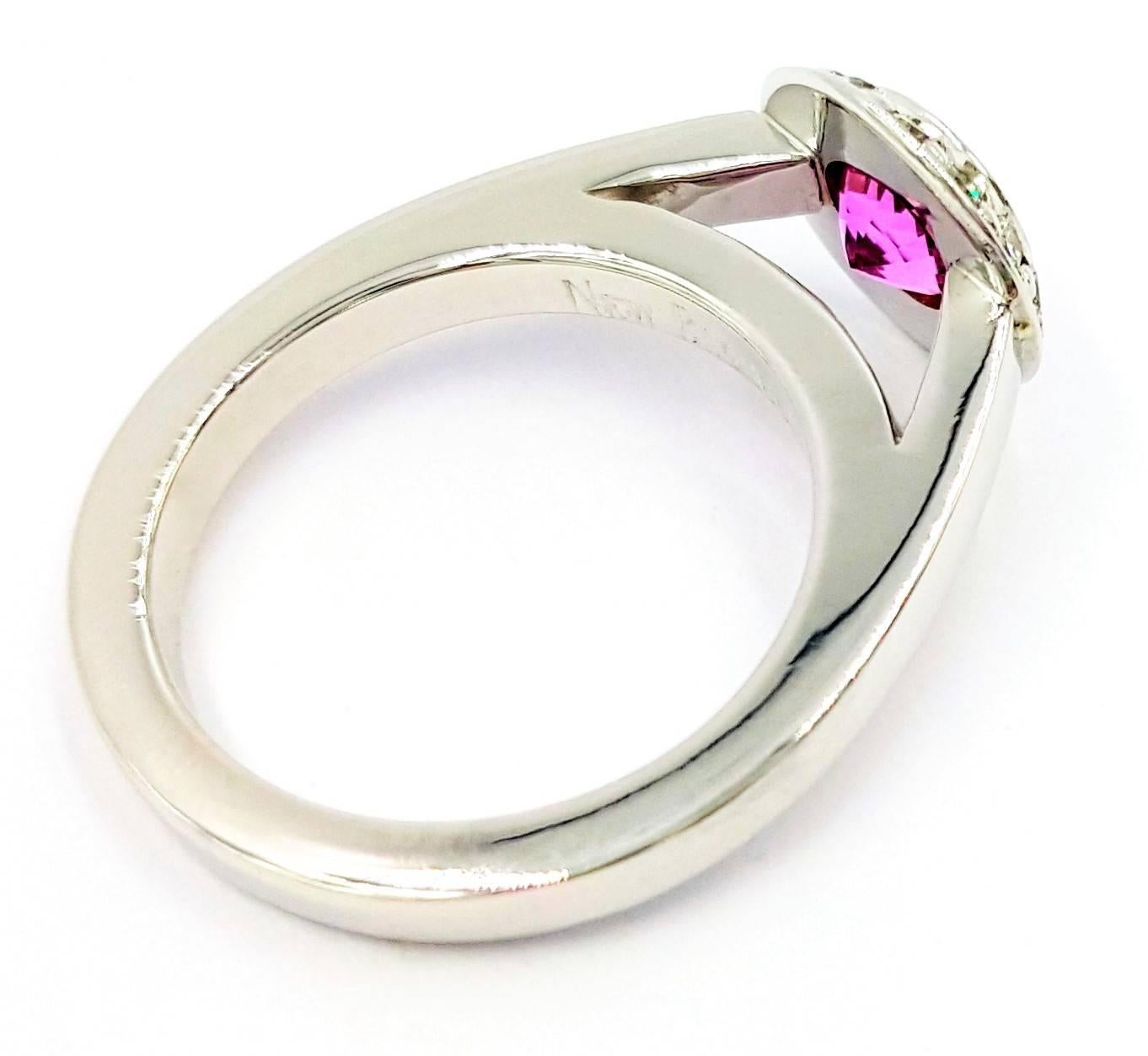 1.25 Carat Vivid Pink Sapphire Diamond Gold New Beginnings Ring For Sale 1