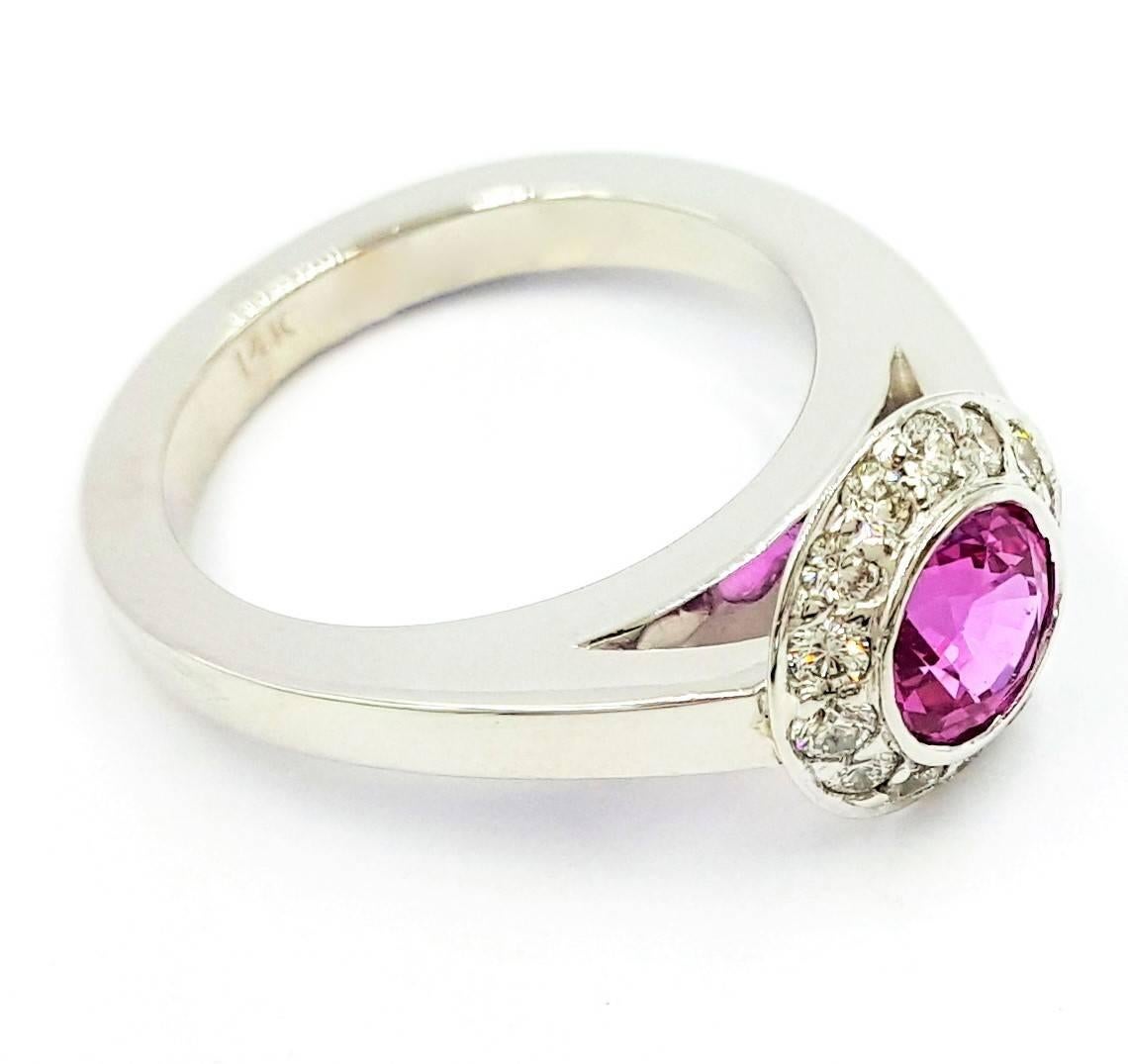 1.25 Carat Vivid Pink Sapphire Diamond Gold New Beginnings Ring For Sale 2
