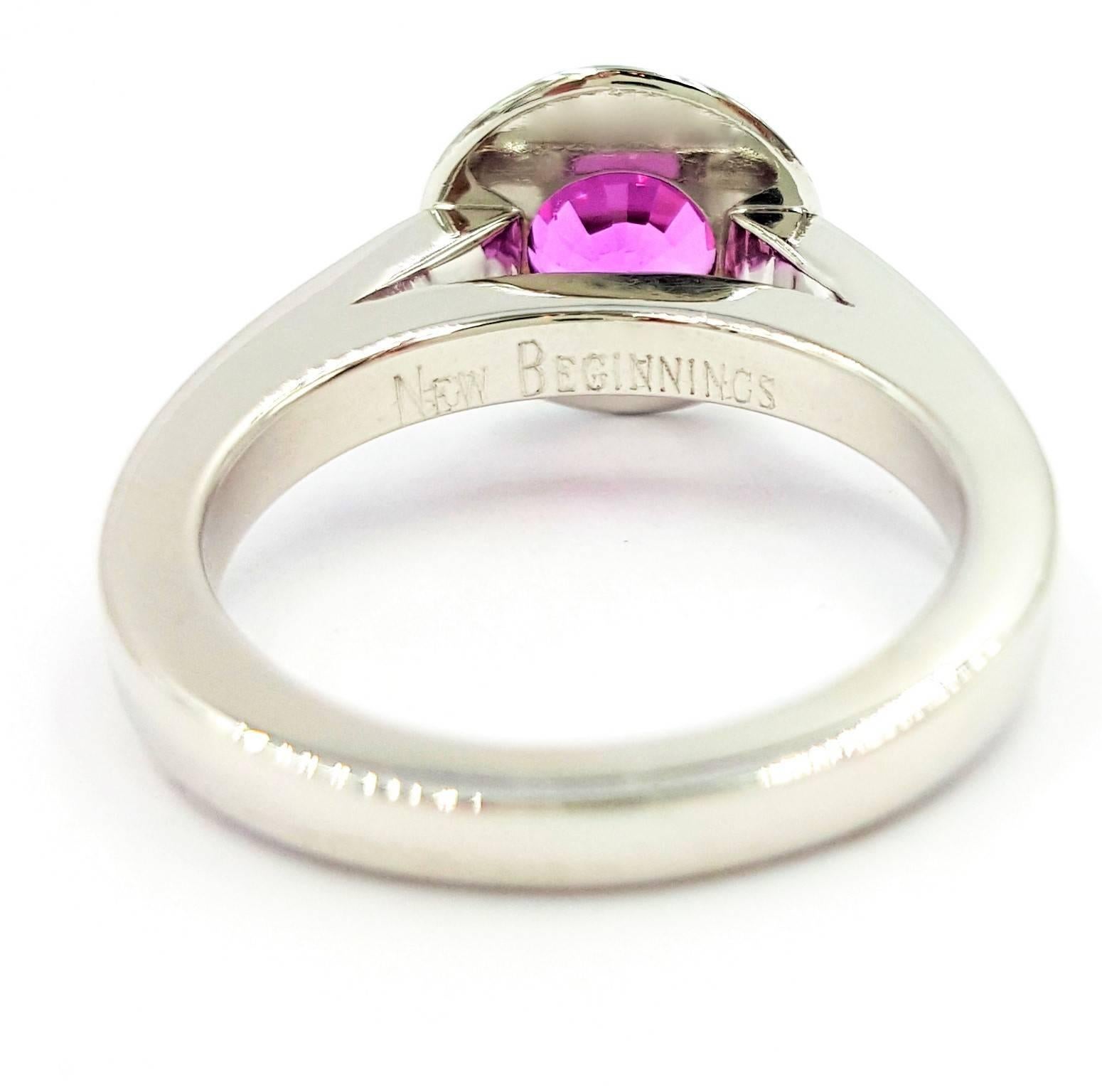 1.25 Carat Vivid Pink Sapphire Diamond Gold New Beginnings Ring For Sale 3