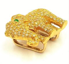 2.10 Carats Pave Diamonds Emerald Eye Gold Elephant Pendant