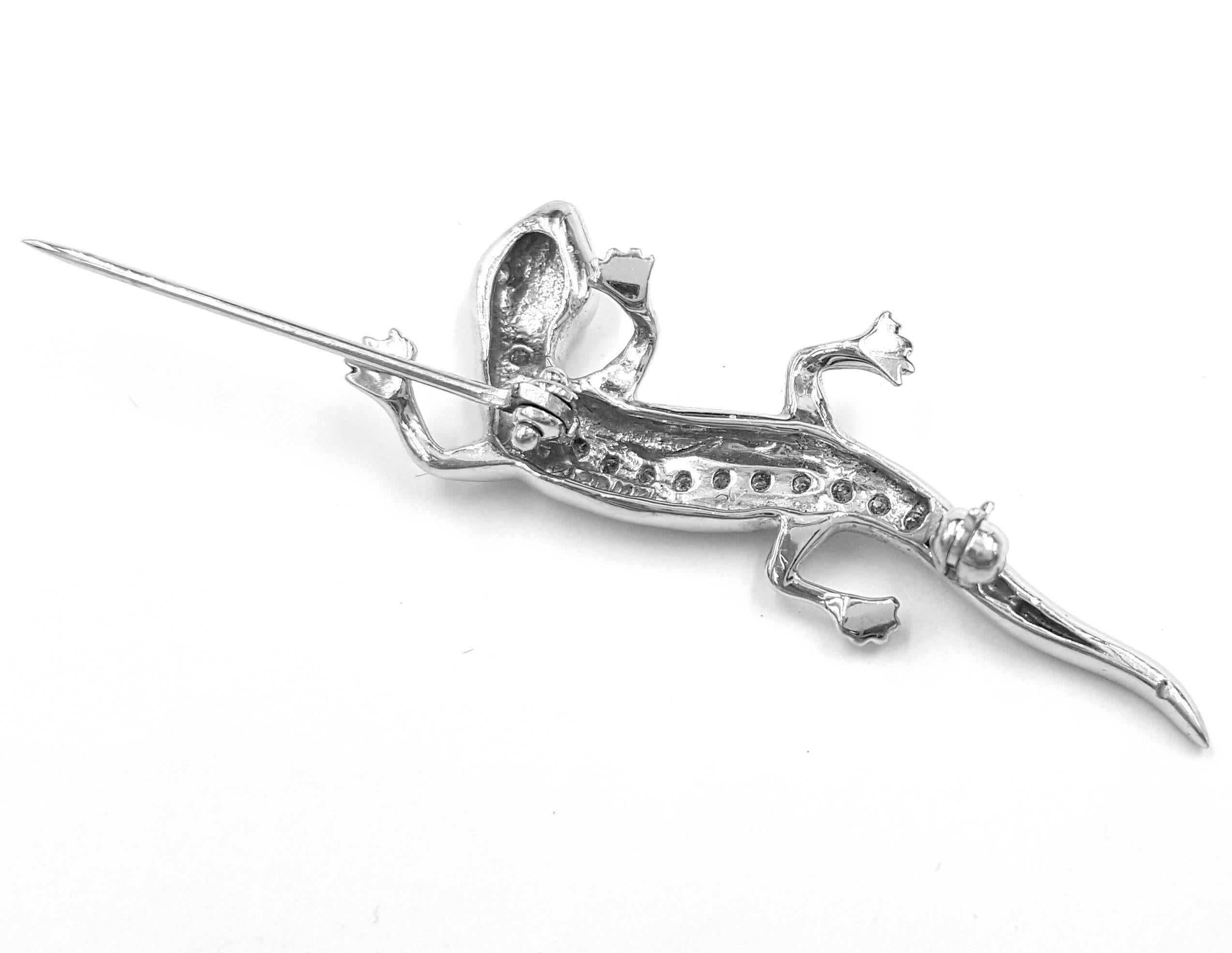 Women's Cute! 14kt White Gold Hand Made Gecko with .50 Carats of Diamonds Brooch or Pin For Sale