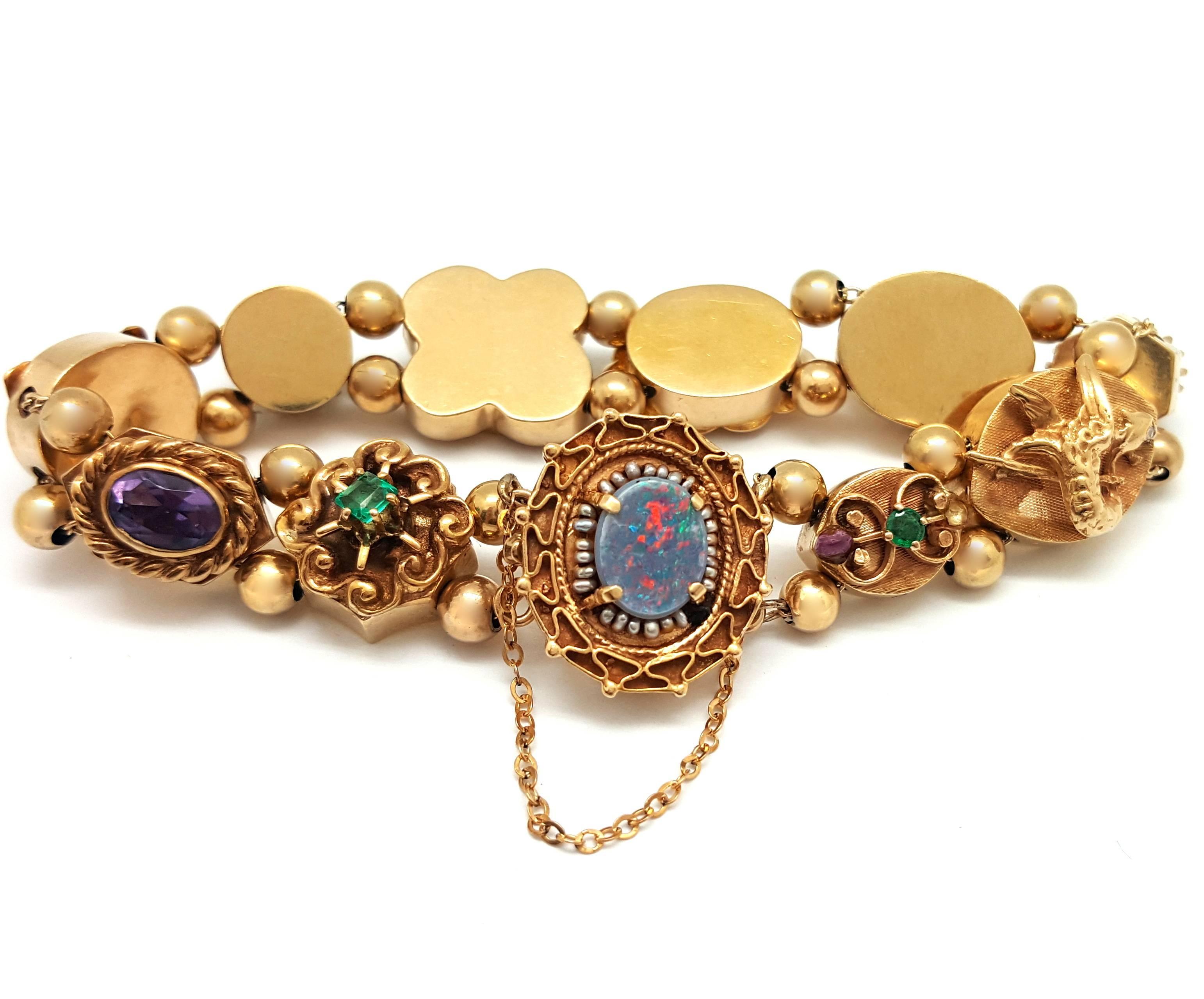 Art Deco Yellow Gold Slide Charm Bracelet For Sale