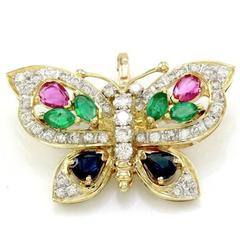 Ruby Sapphire Emerald Diamond Gold Butterfly Pendant Enhancer