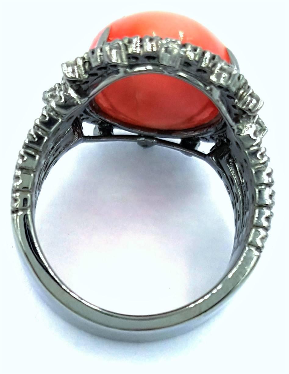 Black Rhodium on 18kt Gold Featuring 10.75 Ctw Angel Coral 3.30ctws Diamond Ring For Sale 1