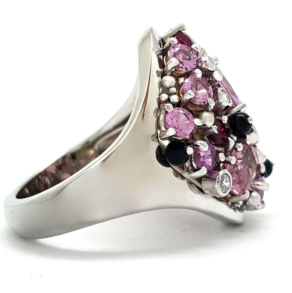 Marvelous 14k White Gold, Pink Sapphire & Diamond Confetti Cocktail Ring In Excellent Condition For Sale In Scottsdale, AZ