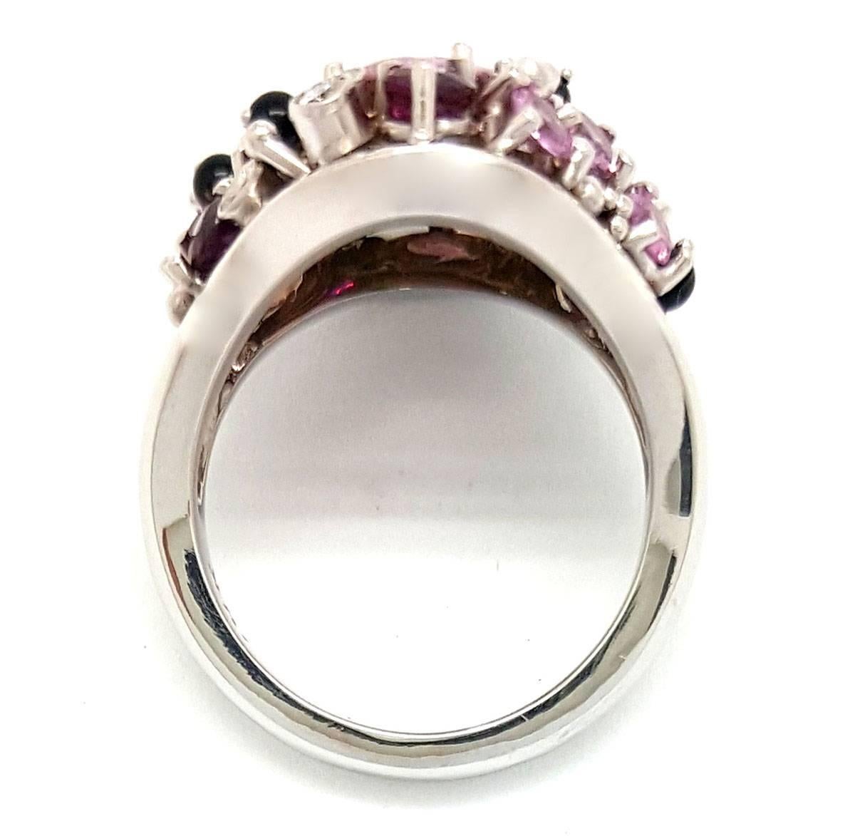 Women's Marvelous 14k White Gold, Pink Sapphire & Diamond Confetti Cocktail Ring For Sale
