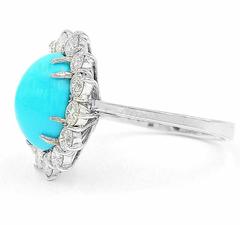 Perfect Panache 5 Carat Oval Cabochon Persian Turquoise Diamonds Gold Ring