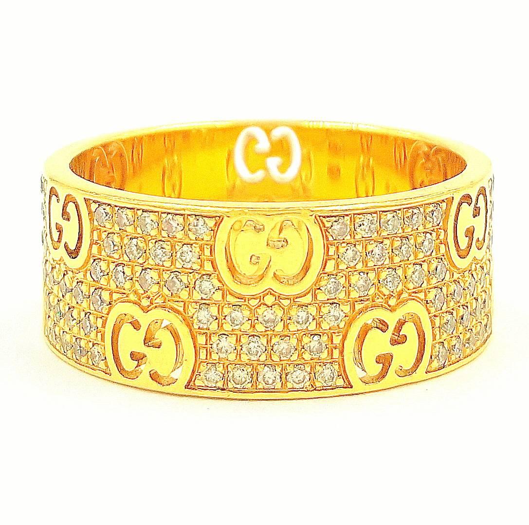 Gucci Gorgeous 18K Yellow Gold & Bling Diamond Icon Stardust Band Ring Size 10.5 

This ring weighs 10.5 grams and features 1.00 carat of VVS Clarity grade and G white color diamonds set in 18kt gold hand crafted by master goldsmiths and diamond