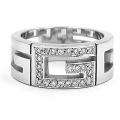 Gucci Italian Pave Set Diamonds Gold Logo Ring