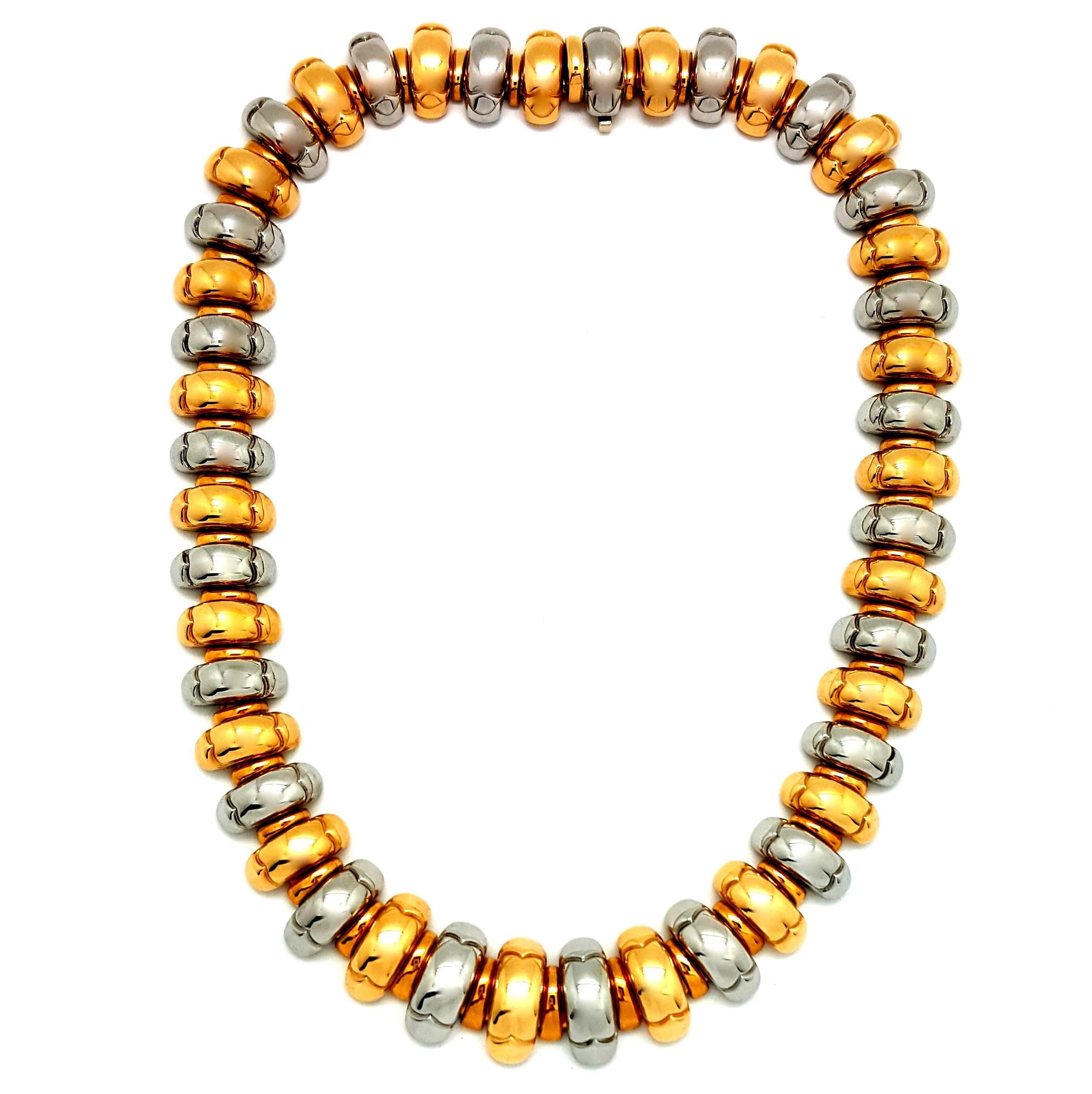 Modern Bulgari Two Color Gold Choker Link Necklace For Sale