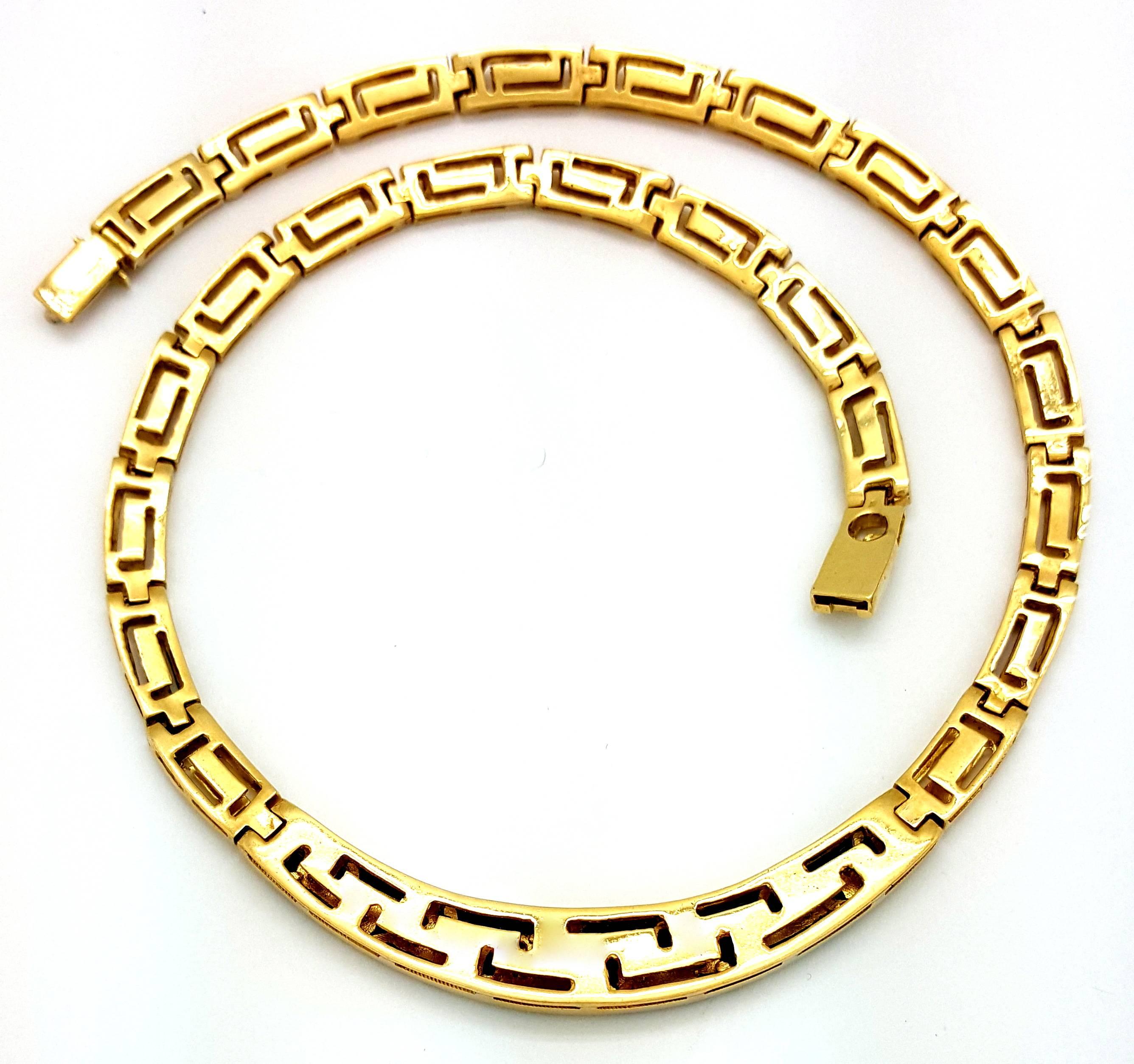 Sapphire Diamond Gold Greek Key Collar Necklace In Excellent Condition For Sale In Scottsdale, AZ